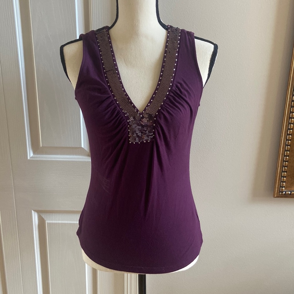 CACHE Purple Sequin Tank